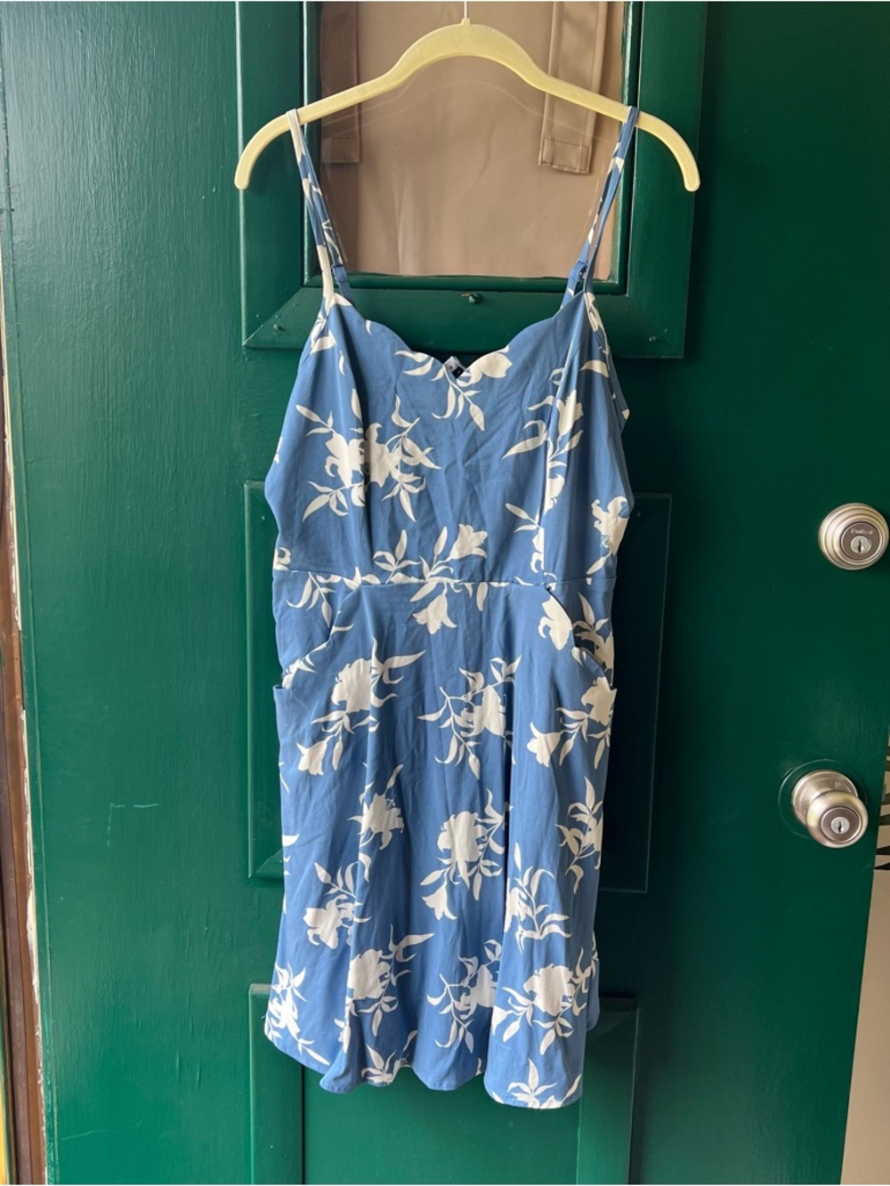 41 Hawthorn Blue and Cream Floral Dress with Thin Straps